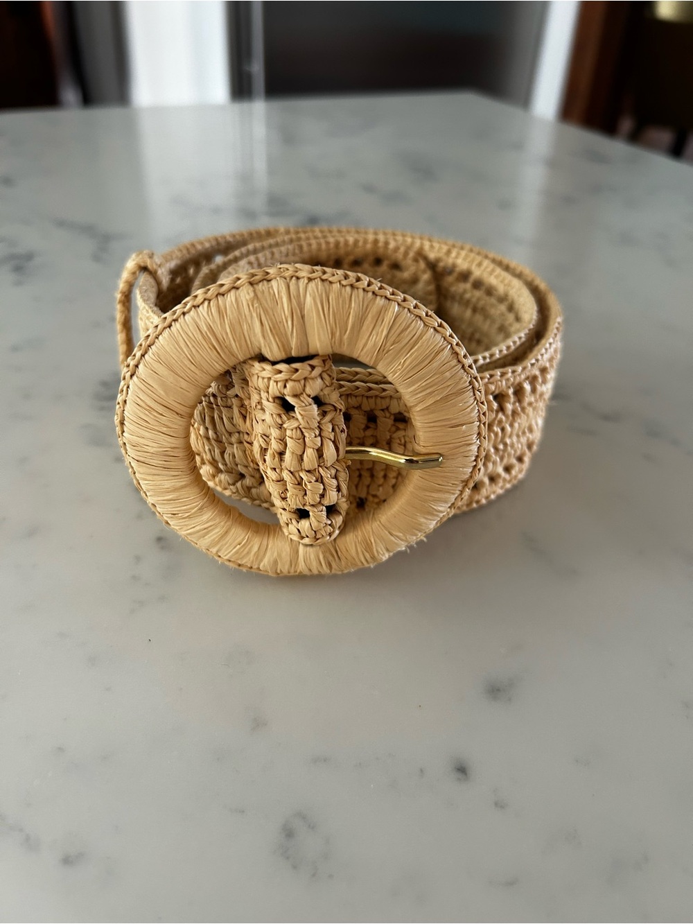 Sezane Nella Natural Raffia Round Buckle Belt - Beige
